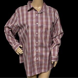 L.L. Bean Women’s Maroon 1X Plaid Wrinkle Free Long Sleeve Button Down Shirt EUC